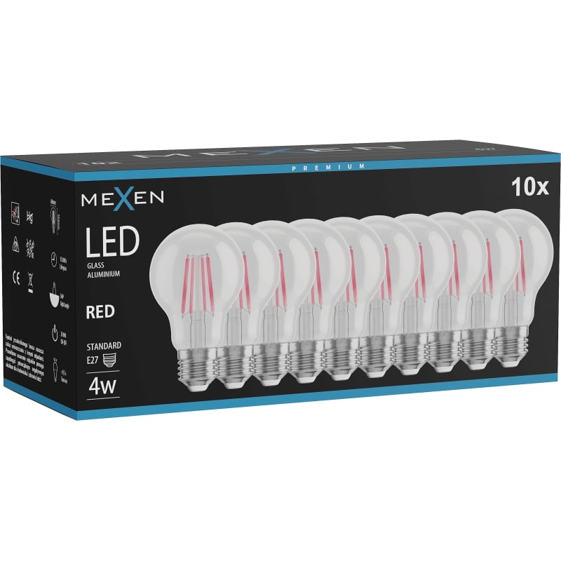 Mexen Vintis 10x żarówka filament LED E27, A60, 4W, 55 lm, red - L150-E27-04XX-45x10