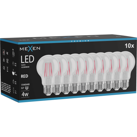 Mexen Vintis 10x żarówka filament LED E27, A60, 4W, 55 lm, red - L150-E27-04XX-45x10