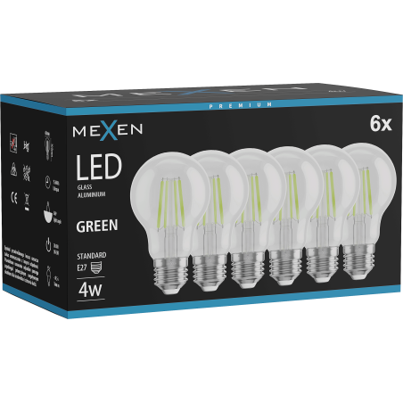 Mexen Vintis 6x żarówka filament LED E27, A60, 4W, 55 lm, green - L150-E27-04XX-46x06