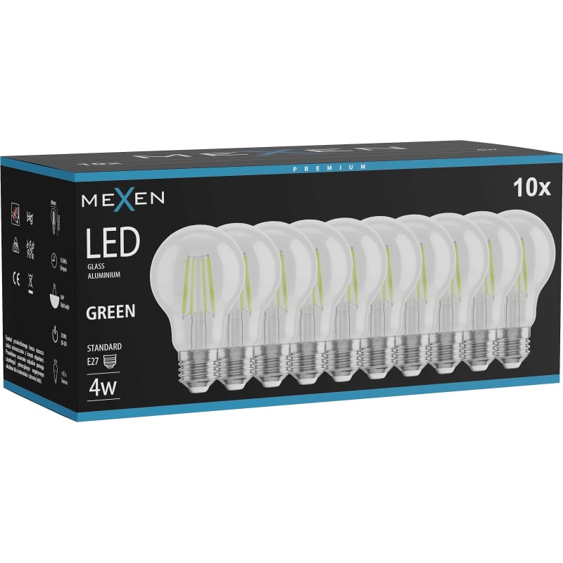 Mexen Vintis 10x żarówka filament LED E27, A60, 4W, 55 lm, green - L150-E27-04XX-46x10