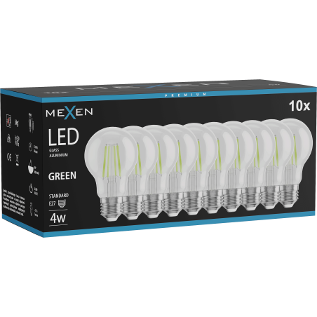 Mexen Vintis 10x żarówka filament LED E27, A60, 4W, 55 lm, green - L150-E27-04XX-46x10