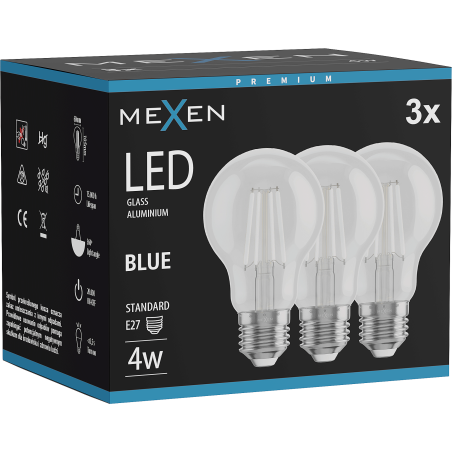 Mexen Vintis 3x żarówka filament LED E27, A60, 4W, 55 lm, blue - L150-E27-04XX-47x03