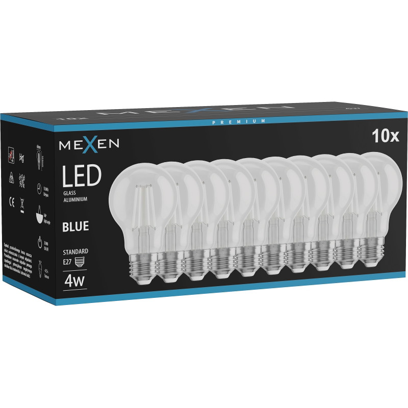 Mexen Vintis 10x żarówka filament LED E27, A60, 4W, 55 lm, blue - L150-E27-04XX-47x10