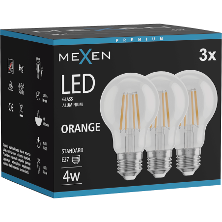 Mexen Vintis 3x żarówka filament LED E27, A60, 4W, 55 lm, orange - L150-E27-04XX-48x03