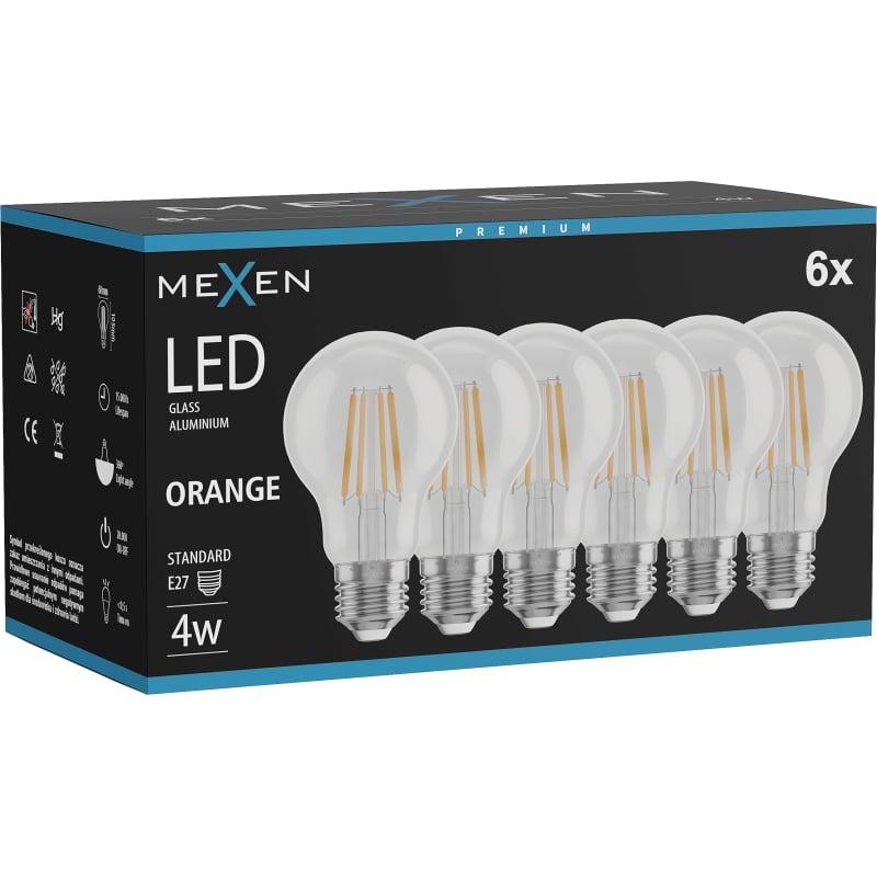 Mexen Vintis 6x żarówka filament LED E27, A60, 4W, 55 lm, orange - L150-E27-04XX-48x06