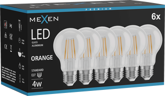 Mexen Vintis 6x żarówka filament LED E27, A60, 4W, 55 lm, orange - L150-E27-04XX-48x06