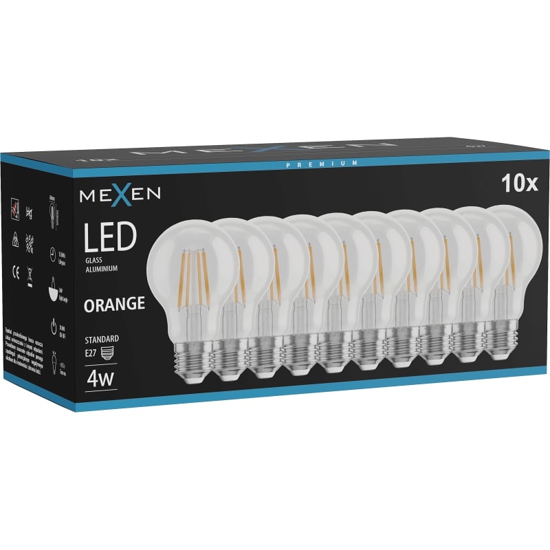 Mexen Vintis 10x żarówka filament LED E27, A60, 4W, 55 lm, orange - L150-E27-04XX-48x10