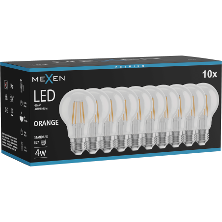 Mexen Vintis 10x żarówka filament LED E27, A60, 4W, 55 lm, orange - L150-E27-04XX-48x10