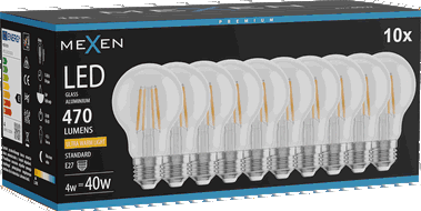 Mexen Vintis 10x żarówka filament LED E27, A60, 4W, Ciepła - 2200K, 470 lm, clear - L150-E27-0422-00x10