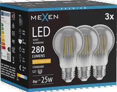 Mexen Vintis 3x żarówka filament LED E27, A60, 4W, Ciepła - 2200K, 280 lm, smoke - L150-E27-0422-70x03