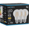 Mexen Vintis 3x żarówka filament LED E27, A60, 4W, Ciepła - 2700K, 470 lm, clear - L150-E27-0427-00x03
