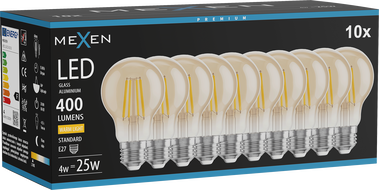 Mexen Vintis 10x żarówka filament LED E27, A60, 4W, Ciepła - 2700K, 400 lm, amber - L150-E27-0427-50x10