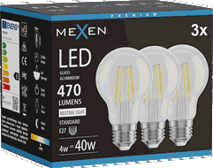 Mexen Vintis 3x żarówka filament LED E27, A60, 4W, Neutralna - 4000K, 470 lm, clear - L150-E27-0440-00x03
