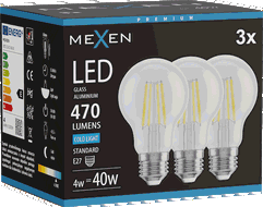 Mexen Vintis 3x żarówka filament LED E27, A60, 4W, Zimna - 6500K, 470 lm, clear - L150-E27-0465-00x03