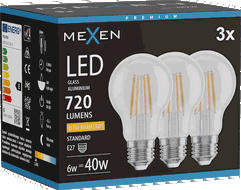 Mexen Vintis 3x żarówka filament LED E27, A60, 6W, Ciepła - 2200K, 720 lm, clear - L150-E27-0622-00x03