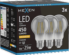 Mexen Vintis 3x żarówka filament LED E27, A60, 6W, Ciepła - 2200K, 450 lm, smoke - L150-E27-0622-70x03