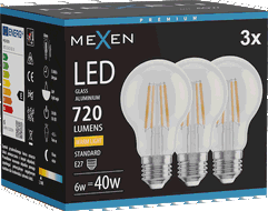 Mexen Vintis 3x żarówka filament LED E27, A60, 6W, Ciepła - 2700K, 720 lm, clear - L150-E27-0627-00x03