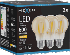 Mexen Vintis 3x żarówka filament LED E27, A60, 6W, Ciepła - 2700K, 600 lm, amber - L150-E27-0627-50x03
