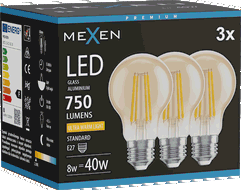 Mexen Vintis 3x żarówka filament LED E27, A60, 8W, Ciepła - 2200K, 750 lm, amber - L150-E27-0822-50x03