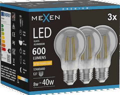 Mexen Vintis 3x żarówka filament LED E27, A60, 8W, Ciepła - 2200K, 600 lm, smoke - L150-E27-0822-70x03
