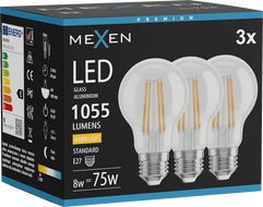 Mexen Vintis 3x żarówka filament LED E27, A60, 8W, Ciepła - 2700K, 1055 lm, clear - L150-E27-0827-00x03
