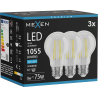 Mexen Vintis 3x żarówka filament LED E27, A60, 8W, Zimna - 6500K, 1055 lm, clear - L150-E27-0865-00x03