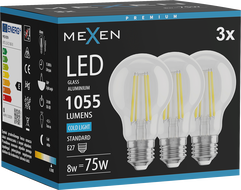 Mexen Vintis 3x żarówka filament LED E27, A60, 8W, Zimna - 6500K, 1055 lm, clear - L150-E27-0865-00x03