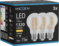 Mexen Vintis 3x żarówka filament LED E27, A60, 10W, Ciepła - 2700K, 1320 lm, clear - L150-E27-1027-00x03