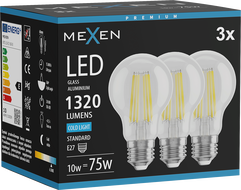 Mexen Vintis 3x żarówka filament LED E27, A60, 10W, Zimna - 6500K, 1320 lm, clear - L150-E27-1065-00x03