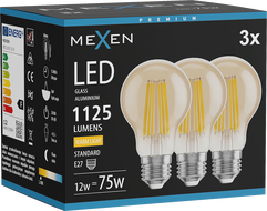 Mexen Vintis 3x żarówka filament LED E27, A60, 12W, Ciepła - 2700K, 1125 lm, amber - L150-E27-1227-50x03