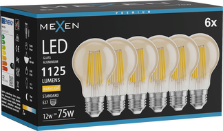 Mexen Vintis 6x żarówka filament LED E27, A60, 12W, Ciepła - 2700K, 1125 lm, amber - L150-E27-1227-50x06