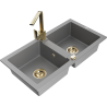 Mexen Mario zlewozmywak granitowy 2-komorowy z baterią kuchenną Rita, szary - 6504-71-670300-50