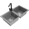 Mexen Mario zlewozmywak granitowy 2-komorowy z baterią kuchenną Rita, szary - 6504-71-670300-70