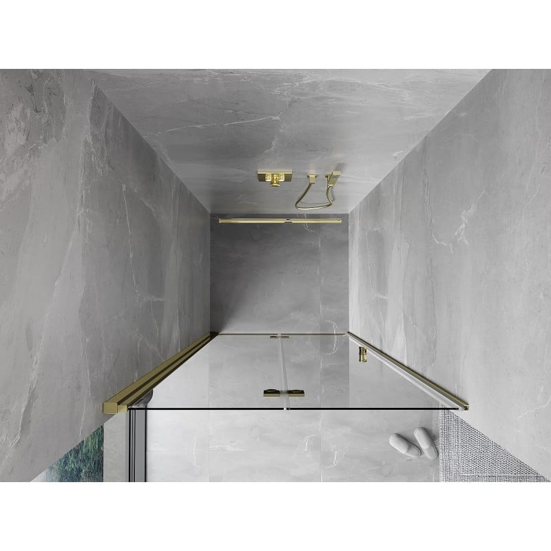 Mexen Mist-F drzwi prysznicowe składane lewe 75 cm, transparent, złote - 8A6-075-000-50-00-L