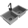 Mexen Mario zlewozmywak granitowy 2-komorowy z baterią kuchenną Rita, szary - 6504-71-670300-70-B