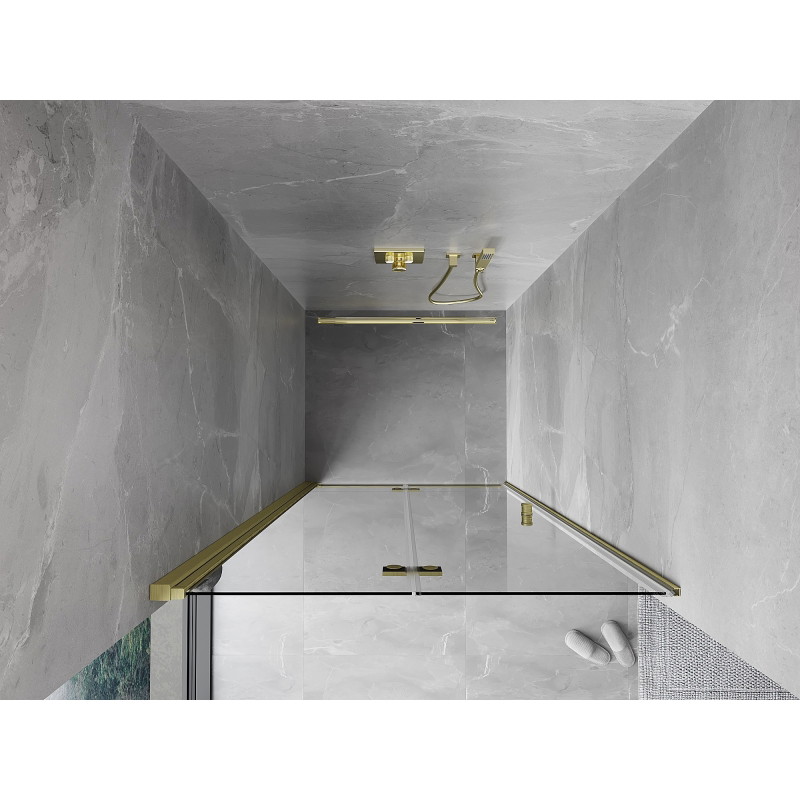 Mexen Mist-F drzwi prysznicowe składane lewe 90 cm, transparent, złote szczotkowane - 8A6-090-000-55-00-L