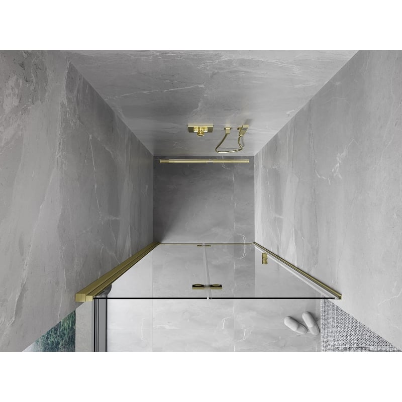 Mexen Mist-F drzwi prysznicowe składane lewe 100 cm, transparent, złote szczotkowane - 8A6-100-000-55-00-L
