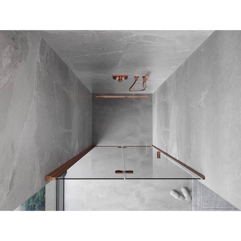 Mexen Mist-F drzwi prysznicowe składane lewe 60 cm, transparent, miedź szczotkowana - 8A6-060-000-65-00-L