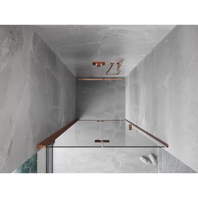 Mexen Mist-F drzwi prysznicowe składane lewe 95 cm, transparent, miedź szczotkowana - 8A6-095-000-65-00-L