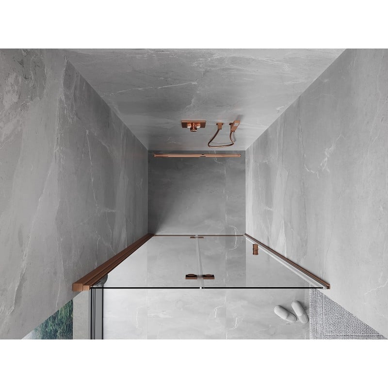 Mexen Mist-F drzwi prysznicowe składane lewe 120 cm, transparent, miedź szczotkowana - 8A6-120-000-65-00-L
