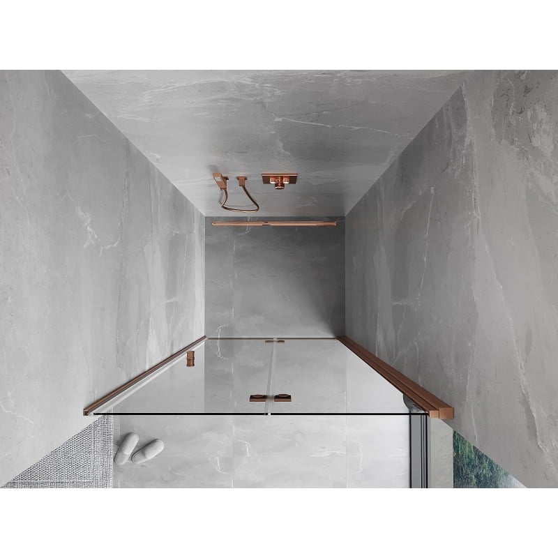 Mexen Mist-F drzwi prysznicowe składane prawe 60 cm, transparent, miedź szczotkowana - 8A6-060-000-65-00-P