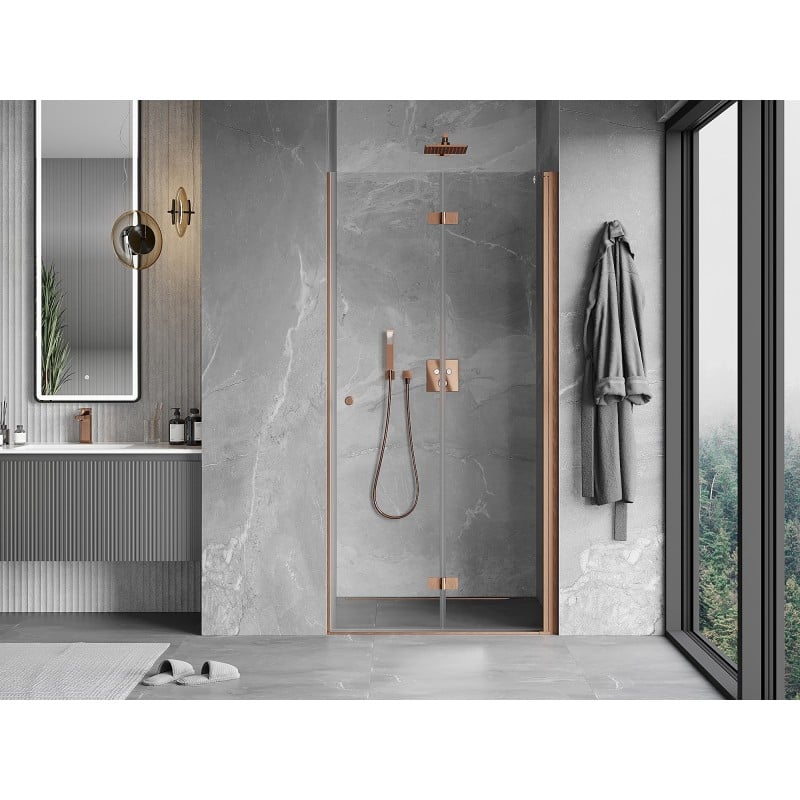 Mexen Mist-F drzwi prysznicowe składane prawe 60 cm, transparent, miedź szczotkowana - 8A6-060-000-65-00-P