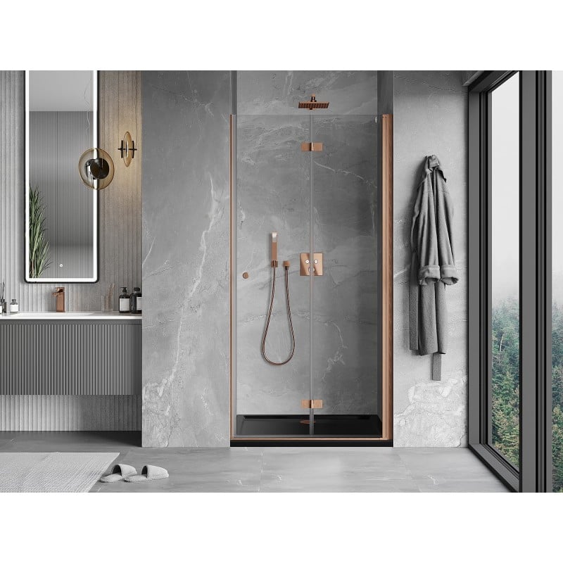 Mexen Mist-F drzwi prysznicowe składane prawe 60 cm, transparent, miedź szczotkowana - 8A6-060-000-65-00-P