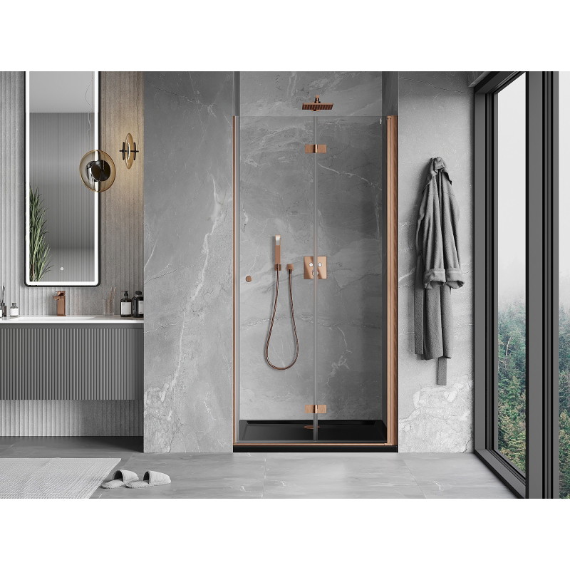 Mexen Mist-F drzwi prysznicowe składane prawe 90 cm, transparent, miedź szczotkowana - 8A6-090-000-65-00-P