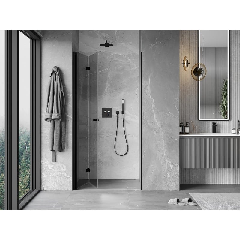 Mexen Mist-F drzwi prysznicowe składane lewe 75 cm, transparent, czarne - 8A6-075-000-70-00-L