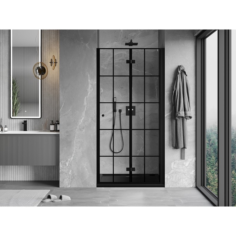 Mexen Mist-F drzwi prysznicowe składane prawe 85 cm, czarna kratka, czarne - 8A6-085-000-70-77-P
