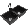 Mexen Mario zlewozmywak granitowy 2-komorowy z baterią kuchenną Rita, czarny - 6504-77-670300-70