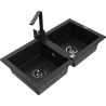 Mexen Mario zlewozmywak granitowy 2-komorowy z baterią kuchenną Rita, czarny - 6504-77-670300-70-B
