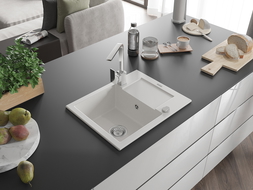 Mexen Enzo zlewozmywak granitowy 1-komorowy z ociekaczem i baterią kuchenną Rita, biały - 6506-20-670300-00