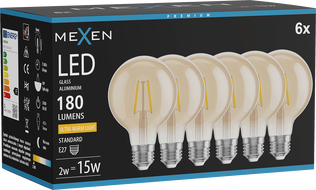 Mexen Vintis 6x żarówka filament LED E27, G80, 2W, Ciepła - 2200K, 180 lm, amber - L155-E27-0222-50x06